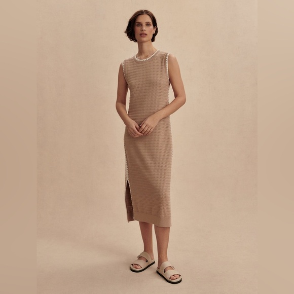NWT Varley Dwight Tank Knit Midi Dress Light Taupe Tan - Picture 2 of 10